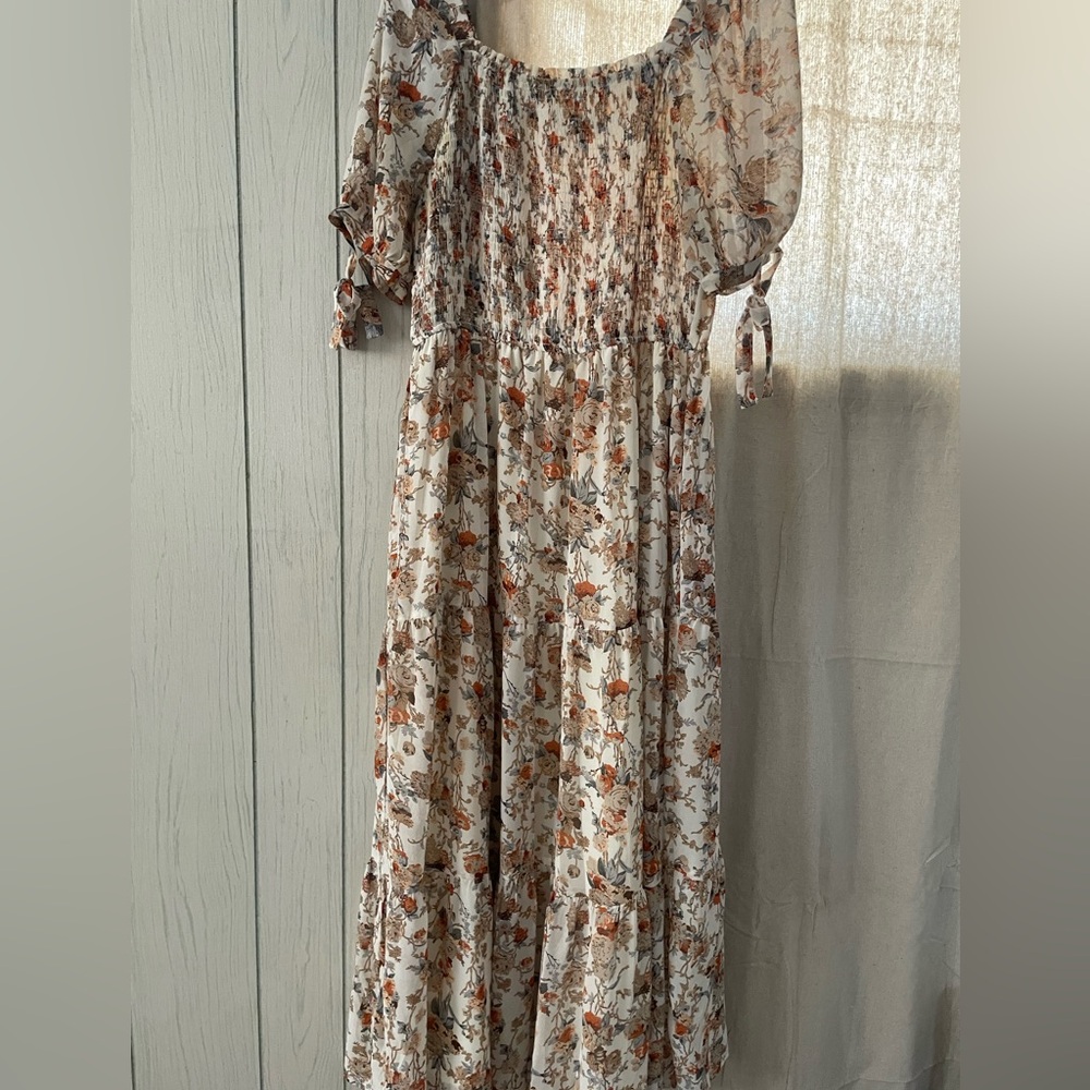 Hayden Floral Long Sleeve Dress - Cream and Orange